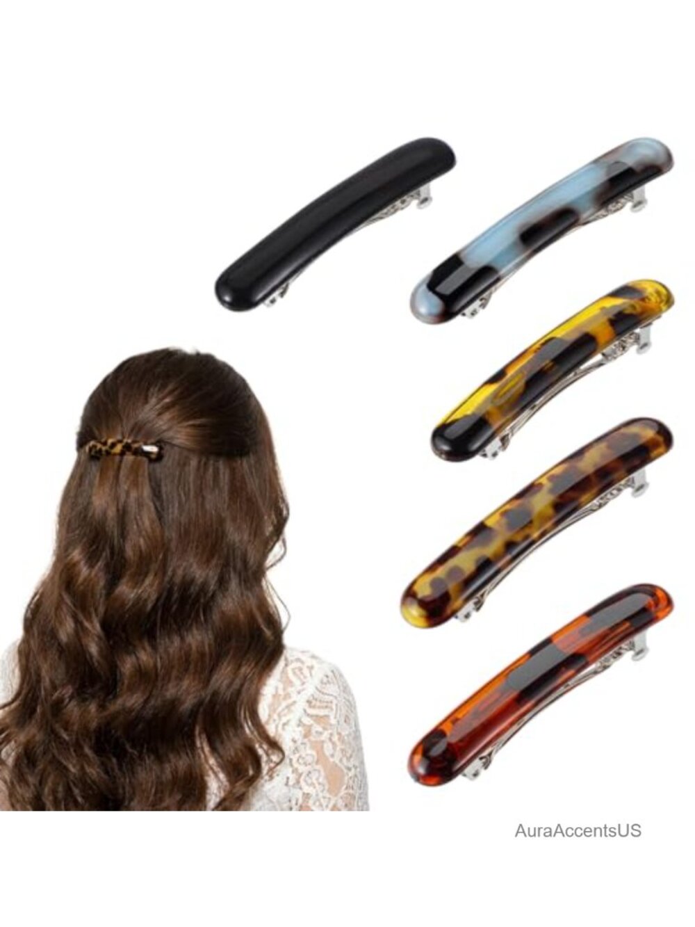 Acetate Tortoise Shell French Barrette Hair Clips No Slip for Fine Hair Women